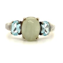 Vtg Signed Sterling Silver Avon Three Stone Jade and Blue Topaz Ring Band 9 3/4 - £31.64 GBP