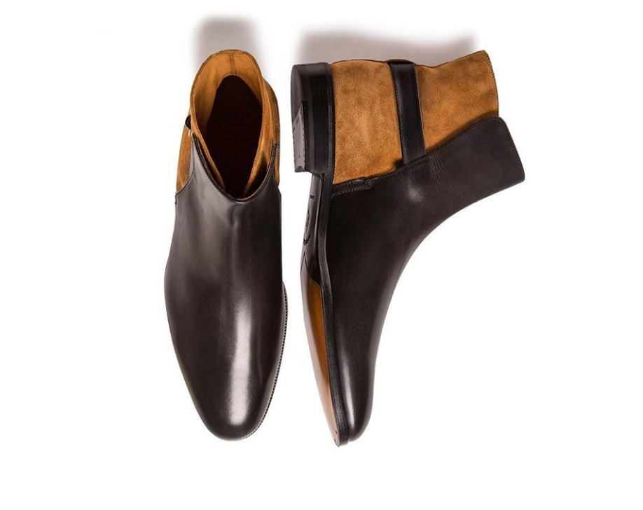 Jodhpur High Ankle Boots Men's Two Tone Tan Suede Brown Premium Quality Leather