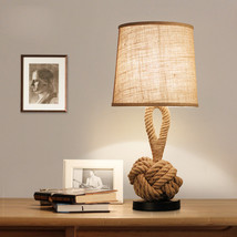 Metal Table Lamp American Retro Bedroom Fabric Craft Hemp Rope - £111.14 GBP