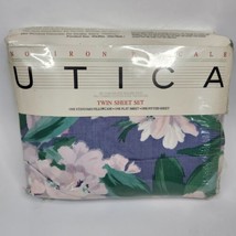 Vintage Untica Villa Pink Blue Green Floral 3 Piece Twin Sheet Set Cottagecore - £31.37 GBP