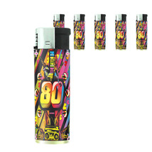 80&#39;s Theme D12 Lighters Set of 5 Electronic Refillable Butane Retro Collage - £12.47 GBP