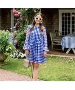 Diane von Furstenberg 12 Silk Blue White Plaid Long Sleeve Flounce Mini ... - $716.07 MXN
