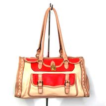 Jessica Simpson Faux Leather Large Satchel Purse Handbag Tan &amp; Coral Flaws - £2.38 GBP