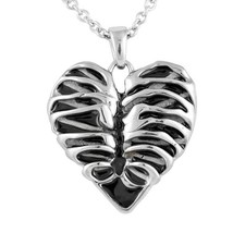 Controse Heart Rib Cage Skeleton Blackened Steel Pendant Necklace CN108 Ribcage - £22.45 GBP