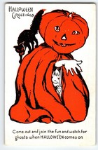 Halloween Postcard Black Cat Child Holds Pumpkin Head JOL Antique Metropolitan - £70.39 GBP