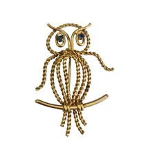 Winard 2&quot; Vintage Owl Brooch 12kt Gold Filled Genuine Sapphire Eyes - £31.15 GBP