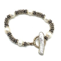 Vtg Sterling Silver Fine Estate Signed KC Cultured Freshwater Pearls Bracelet - £98.92 GBP