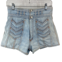 Vintage N’est Ce Pas 70s Size 31 Denim Shorts Layered Chevron Starburst Stitch - £128.52 GBP