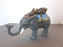 Vintage Grey Elephant Cast Iron Mechanical Coin Bank Works 5&quot; Tall - £20.49 GBP