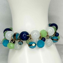 Blue and Green Beaded Stretch Bracelet - £5.53 GBP