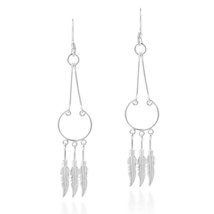 Triple Feathers Chandelier .925 Sterling Silver Dangle Earrings - £10.51 GBP