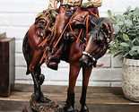 Western Desert Cowboy On Saddleback Brown Stallion Horse By Cactus Figurine - $71.99