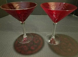 Set of 2 Red Martini Champagne Sherbet Glasses with Embossed Scroll on Bowl - £4.74 GBP