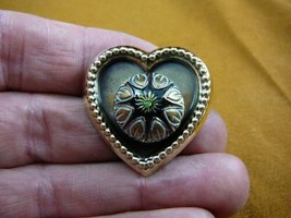 (z16-26) Black star flower design Czech glass button heart dot brass brooch pin - £14.15 GBP