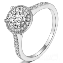 2Ct Runder Moissanit Halo Verlobung Hochzeit Ring 14K Weiß Vergoldet Silber - £193.82 GBP