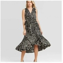 WHO WHAT WEAR Women&#39;s Swirling Leopard Sleeveless Dress Fit Flare V-Neck... - £14.78 GBP