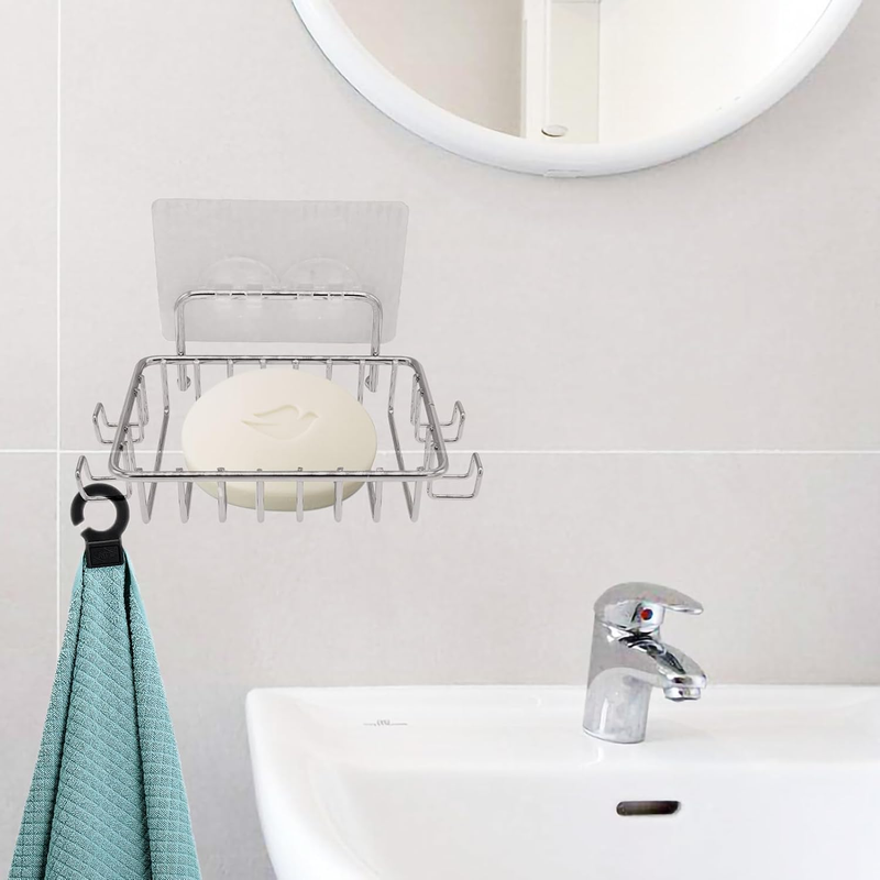 Soap Dish Holder for Shower with 4 Hooks, 2 Pack Stainless Steel Soap Dish for B Item image 5