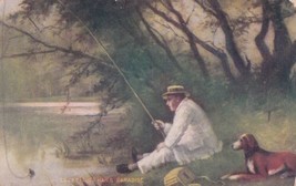 5569 Fisherman&#39;s Paradise Man Dog Straw Boater Fishing 1909 Leeton Postc... - $2.99