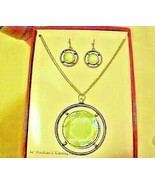 Necklace &amp; Pierced Earrings Faceted Green Medallion Shape New Boxed Set  - £7.84 GBP