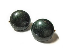 Vintage Signed Trifari Glitter in Dark Green Lucite Clip Earrings - $20.95