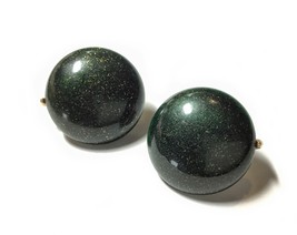 Vintage Signed Trifari Glitter in Dark Green Lucite Clip Earrings - £16.80 GBP