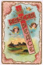 Postcard Embossed Easter Peace Greeting Angels Over Town - £3.09 GBP