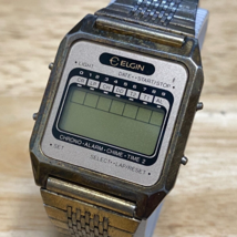 Vintage Elgin Digital Quartz Watch Men Gold Tone Square ~ For Parts Repair - £18.95 GBP