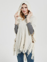 Large size knit sweater button hooded cloak shawl - $32.99