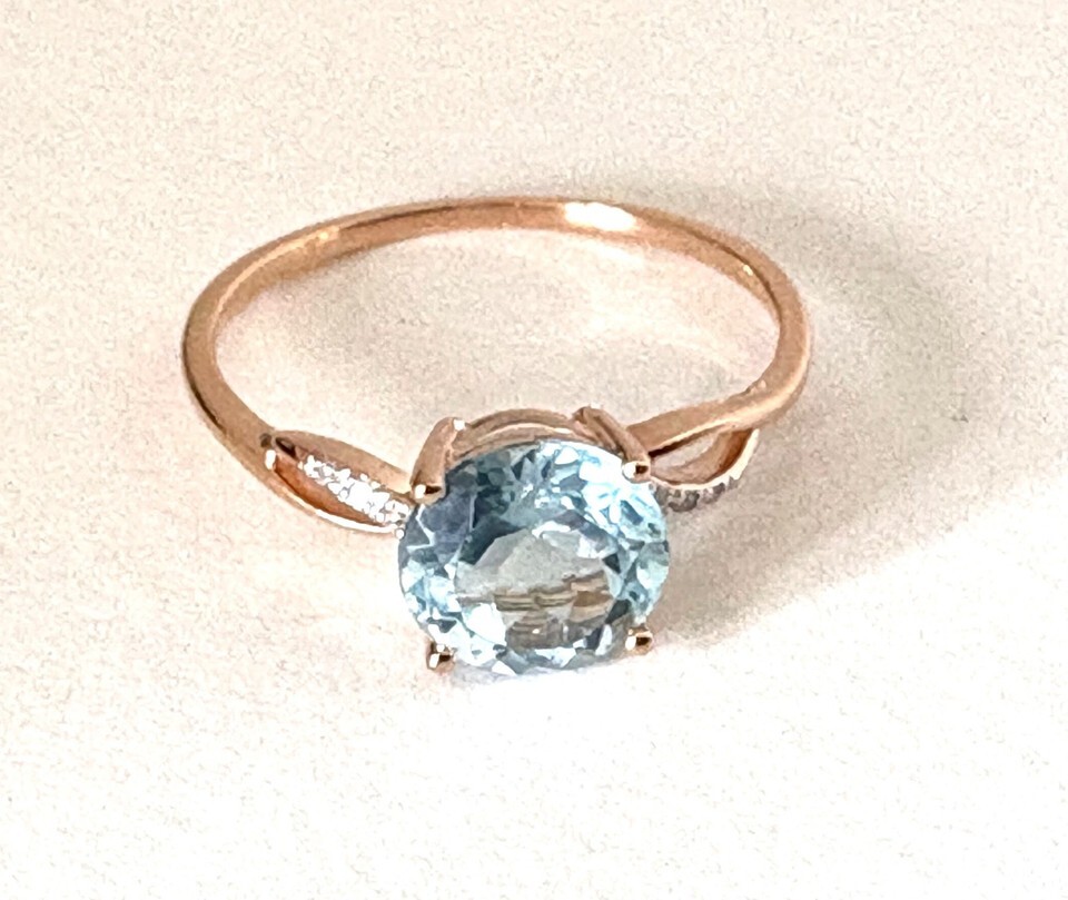 14k Gold aquamarine diamonds ring gemstone ring - 14 carats solid gold stonqueen Item image 12