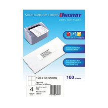 Unistat Laser/Inkjet/Copier Label 100pk - 4/sheet - £44.48 GBP