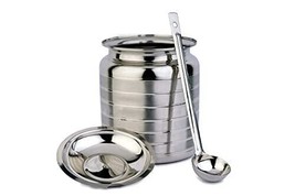 Stainless Steel Oil/Ghee pot with spoon/Ghee Jar Container Platinum Fini... - $32.81