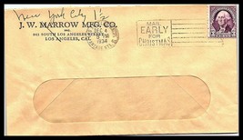 1934 US Ad Cover - JW Marrow Mfg Co, Los Angeles, CA L12 - £2.32 GBP
