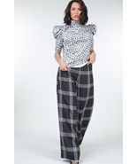 Women&#39;s Black High Waist Plaid Print Wide Leg Pants - £38.14 GBP