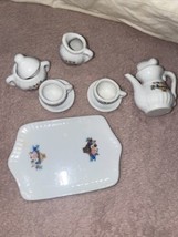 Dollhouse Miniature Ceramic Tea Set, 2 cups/saucers Tea Pot, sugar cream... - $182.84 MXN