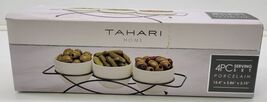 *D) Tahari Home Serving Set 3 Porcelain Bowls with Metal Rack - $11.87