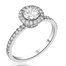 2.45Ct Round Cut Moissanite Halo Engagement Ring 14K White Gold Plated Silver - £87.90 GBP