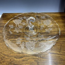 Heisey Rose Center Handle 14&quot; Serving Tray Etched Platter 1949-57 Crystal - $52.13