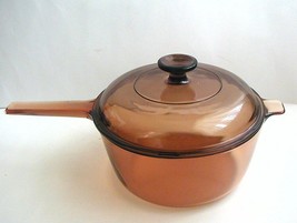 Vintage Corning Visions 2.5 L Saucepan with Lid Amber Brown - £25.37 GBP