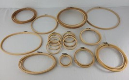 Oval Round Embroidery Hoop Lot 31  Wood Screw Tension 3 4 5 6 7 8 9 10 11 12 in - £43.24 GBP