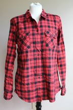Eddie Bauer L Black Red Plaid Button Front Flannel Top 100% Cotton - £22.69 GBP