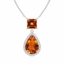 ANGARA Square and Pear Citrine Pendant with Diamond Halo in 14K Solid Gold - £530.00 GBP