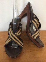 Cole Haan Leather Jute Criss Cross Solid Wood High Heel Strappy Sandals ... - £39.50 GBP