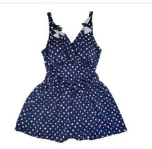 Denim &amp; Co.  Sz 12 Beach Ruffle Neck Skirted Swim Dress Suit Blue Dots NWOT - $48.33