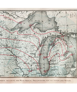 1903 Map Of Temperature &amp; Rainfall Great Lakes Region Agriculture Histor... - $44.45 CAD