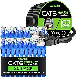 GearIT 20Pack 10ft Cat6 Ethernet Cable &amp; 100ft Cat6 Cable - $226.99