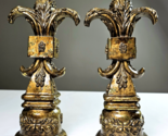 Set Of 2 Vintage Fleur De Lis Home Décor On Pedestal - Gold Color Large ... - £32.04 GBP