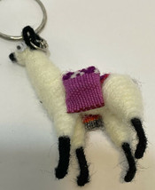 Llama Keychain Yarn Googly Eyes Carrying Eggs on Blanket 2.5 Inches Tall - £10.07 GBP