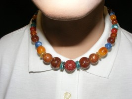 Vintage Liz Claiborne Necklace Brown Amber Blue Disk Colored Beads  16-e - $657.14 MXN