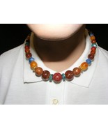Vintage Liz Claiborne Necklace Brown Amber Blue Disk Colored Beads  16-e - $35.27