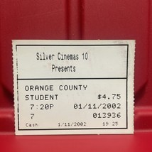 Orange County Silver Cinemas 10 Movie Theater Ticket Stub Vintage January 2002 - £10.07 GBP